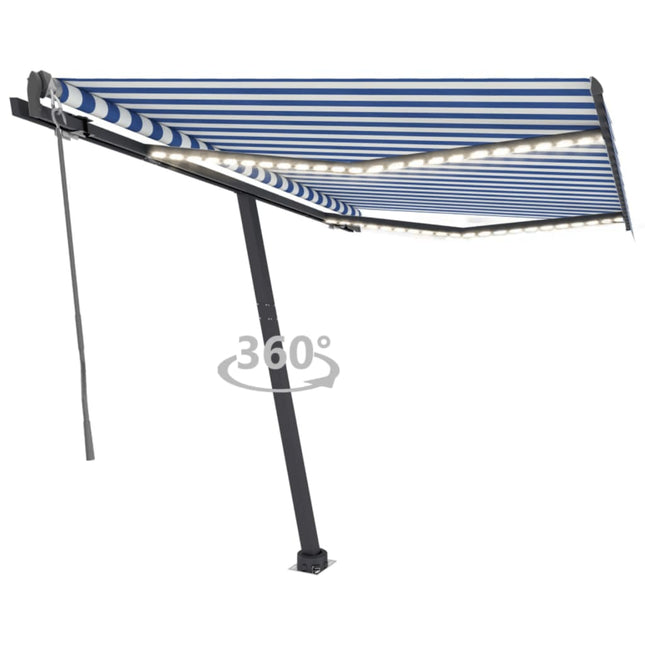 Luifel Automatisch Met Led En Windsensor 300 x 250 cm Blauw en wit