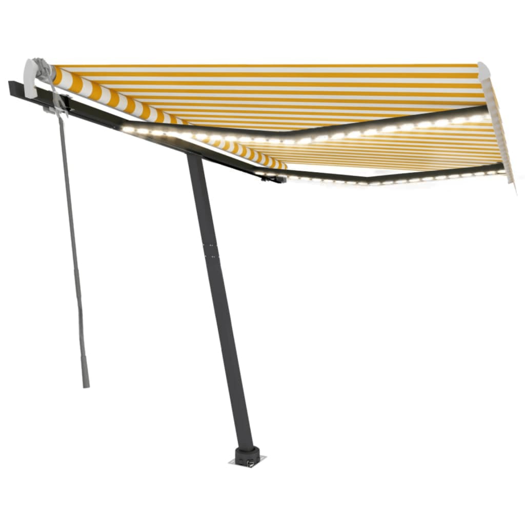 Luifel Handmatig Uittrekbaar Met Led 350 x 250 cm Geel en wit