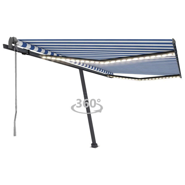 Luifel Automatisch Met Led En Windsensor 400X300Cm 400 x 300 cm Blauw en wit