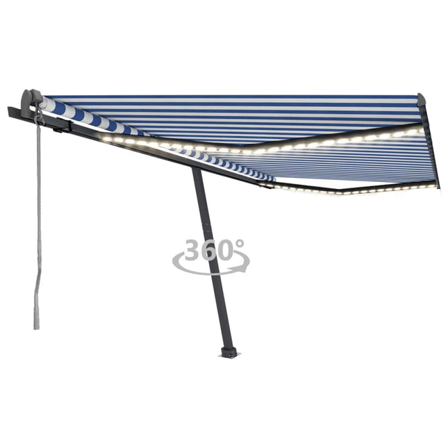 Luifel Automatisch Met Led En Windsensor 450 x 300 cm Blauw en wit