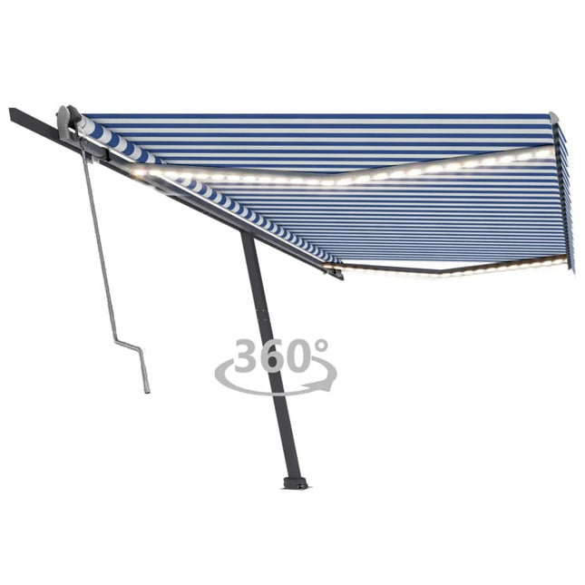 Luifel Automatisch Met Led En Windsensor 500 x 300 cm Blauw en wit