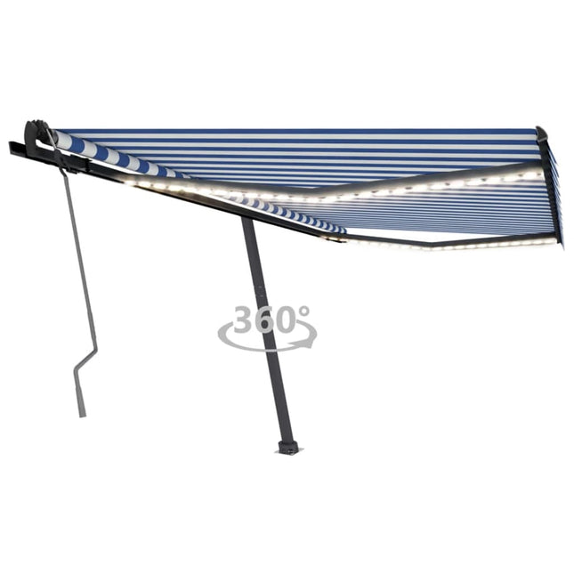 Luifel Handmatig Uittrekbaar Met Led 400 x 350 cm Blauw en wit