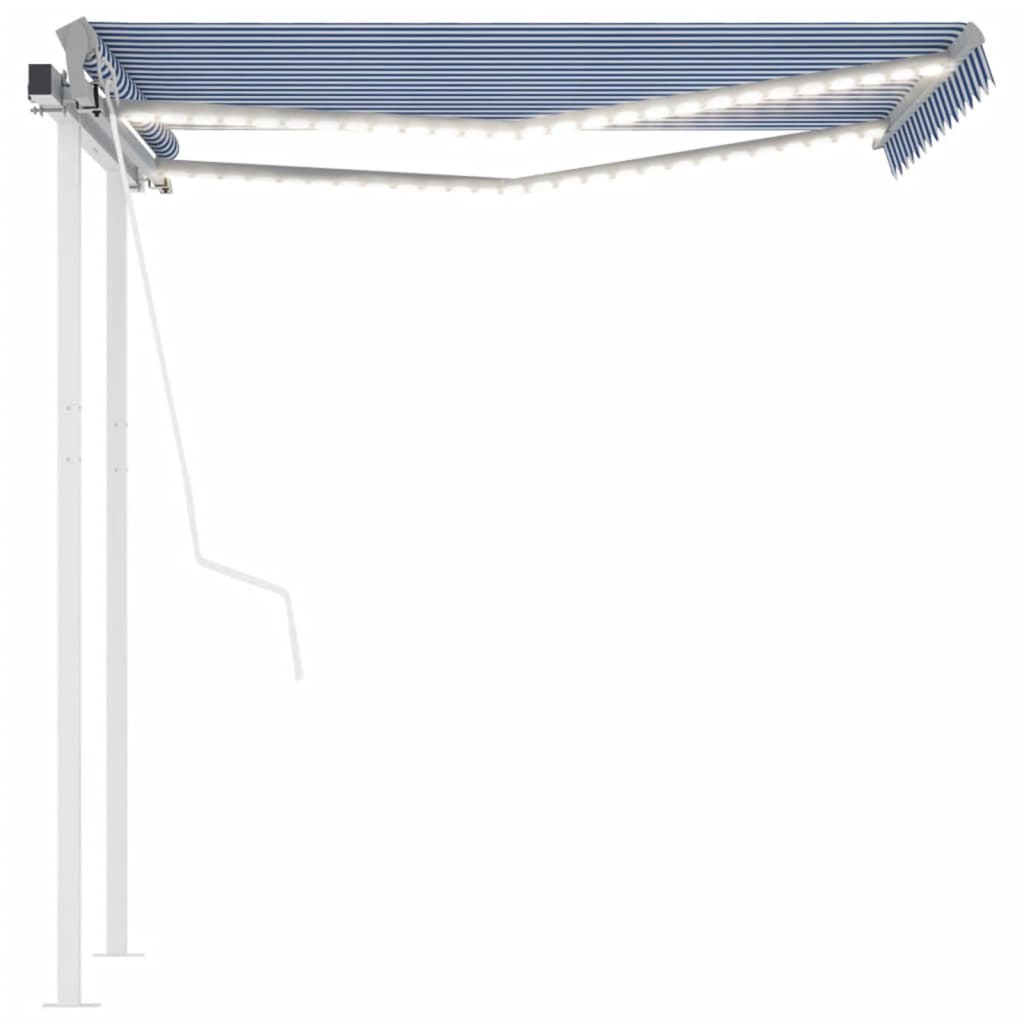 Luifel automatisch met LED en windsensor 3x2,5 m blauw en wit