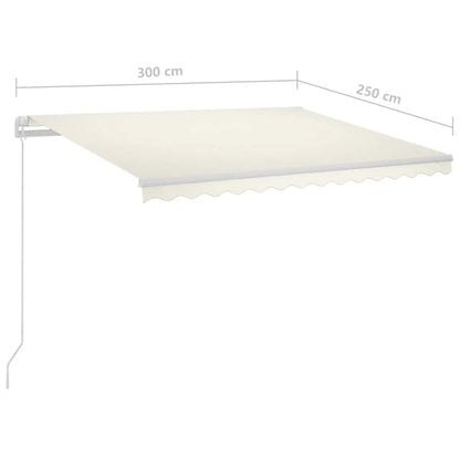 Luifel automatisch met LED en windsensor 3x2,5 m crèmekleurig