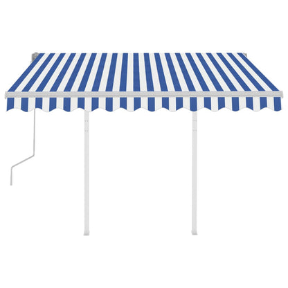 Luifel handmatig uittrekbaar met palen 3,5x2,5 m blauw en wit