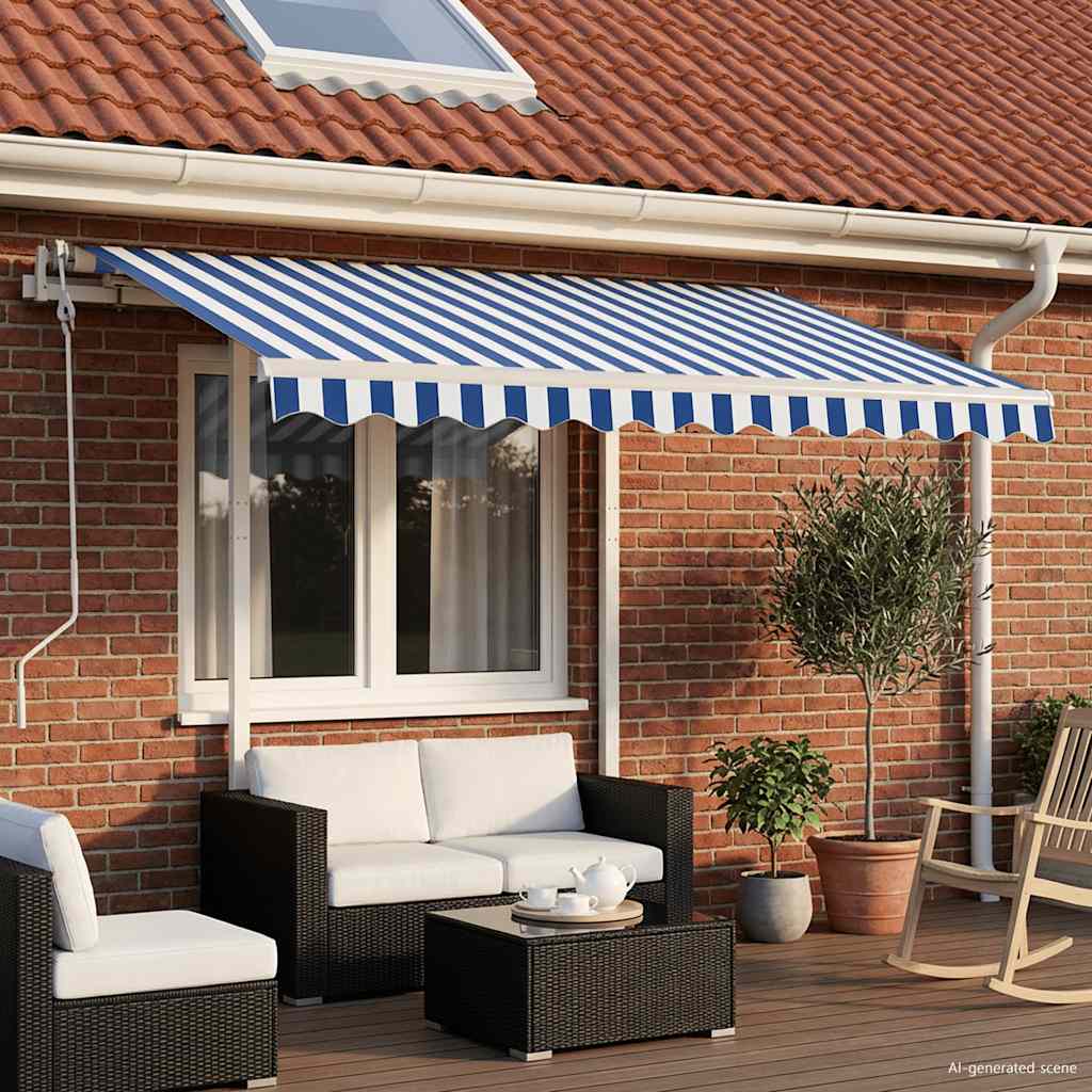 Luifel handmatig uittrekbaar met palen 3,5x2,5 m blauw en wit