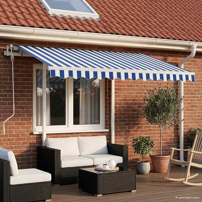 Luifel handmatig uittrekbaar met palen 3,5x2,5 m blauw en wit