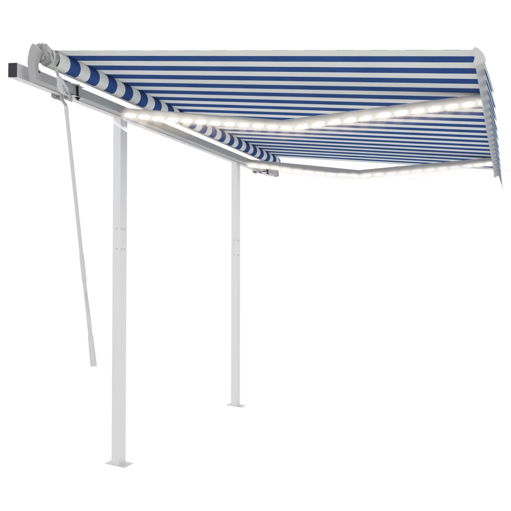 Luifel handmatig uittrekbaar met LED 3,5x2,5 m blauw en wit