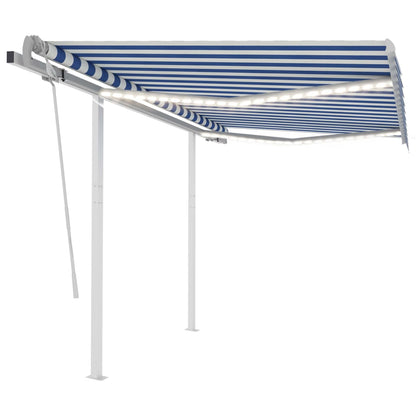 Luifel handmatig uittrekbaar met LED 3,5x2,5 m blauw en wit
