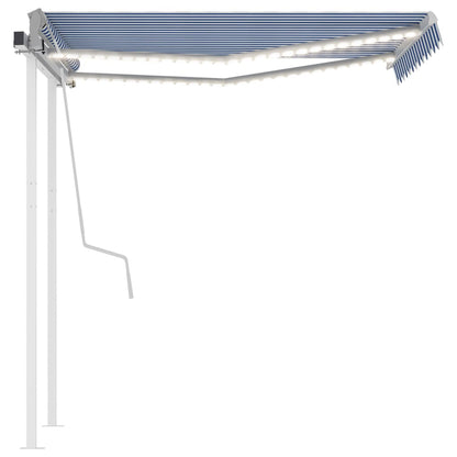 Luifel handmatig uittrekbaar met LED 3,5x2,5 m blauw en wit