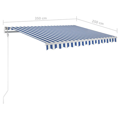 Luifel handmatig uittrekbaar met LED 3,5x2,5 m blauw en wit