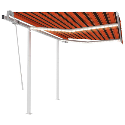 Luifel handmatig uittrekbaar met LED 3,5x2,5 m oranje en bruin