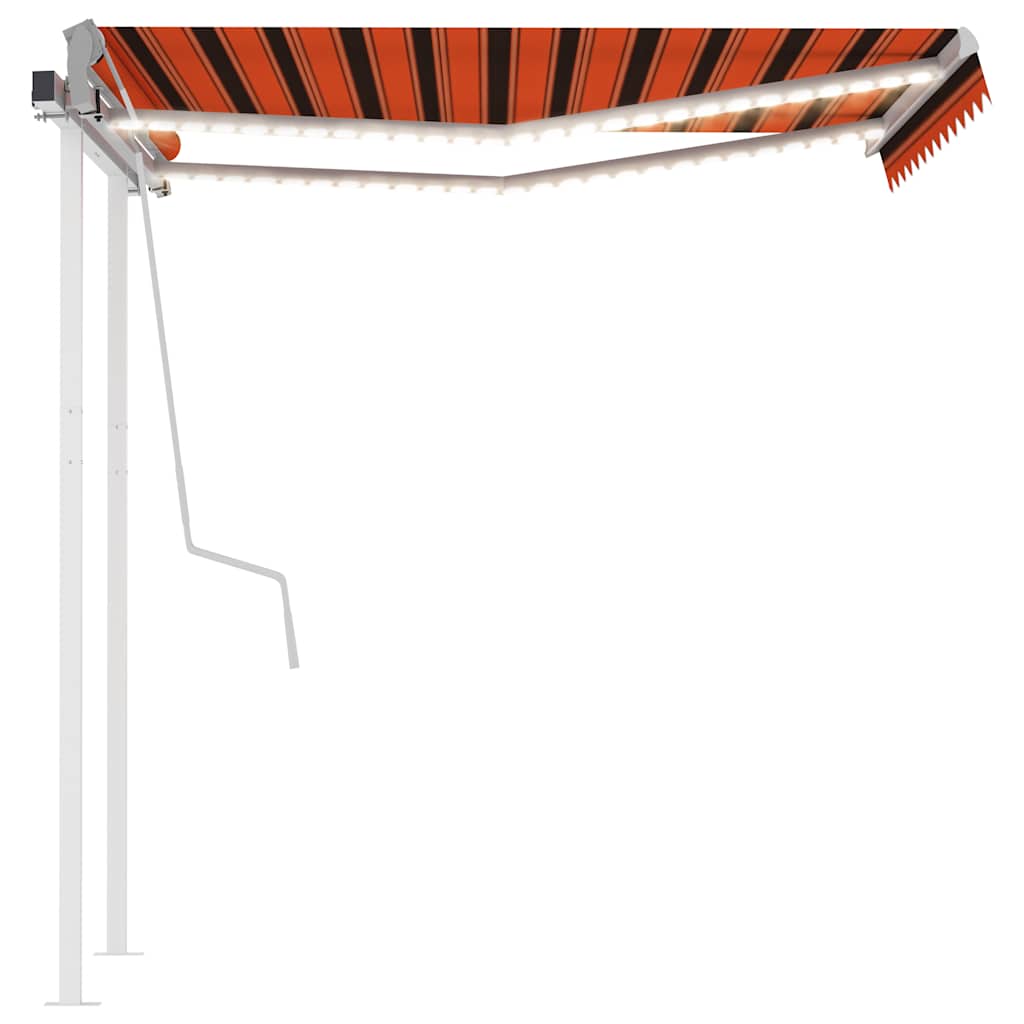 Luifel handmatig uittrekbaar met LED 3,5x2,5 m oranje en bruin