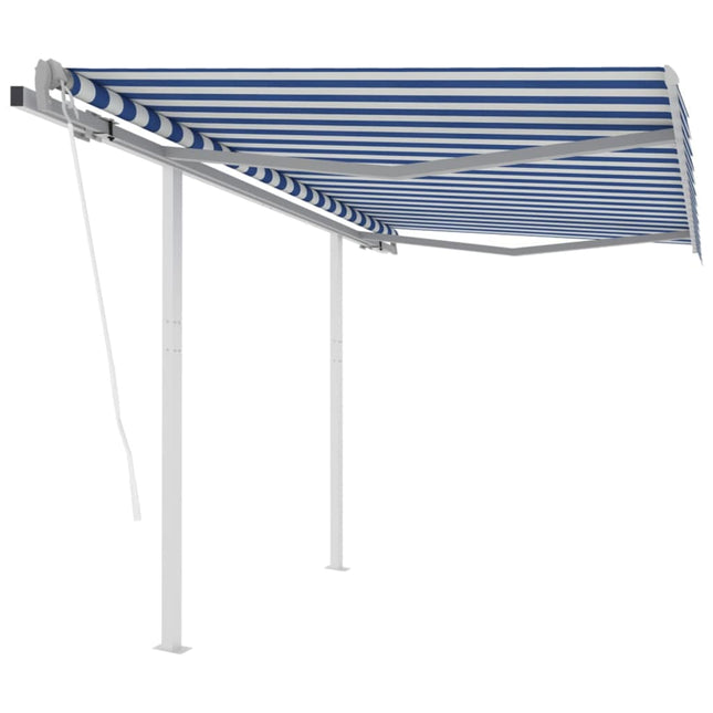 Luifel Automatisch Uittrekbaar Met Palen 3,5X2,5 M 3.5 x 2.5 m Blauw en wit