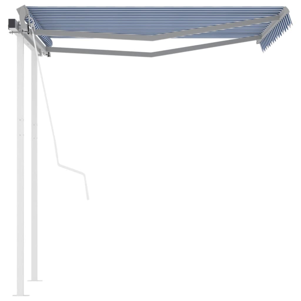 Luifel automatisch uittrekbaar met palen 3,5x2,5 m blauw en wit