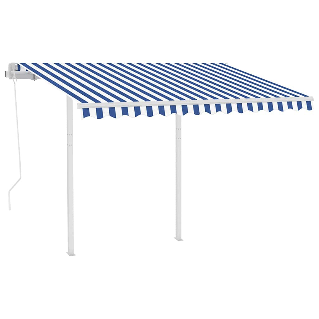 Luifel automatisch uittrekbaar met palen 3,5x2,5 m blauw en wit