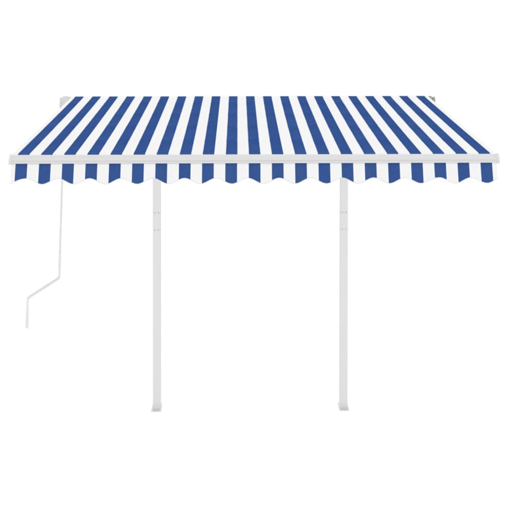 Luifel automatisch uittrekbaar met palen 3,5x2,5 m blauw en wit