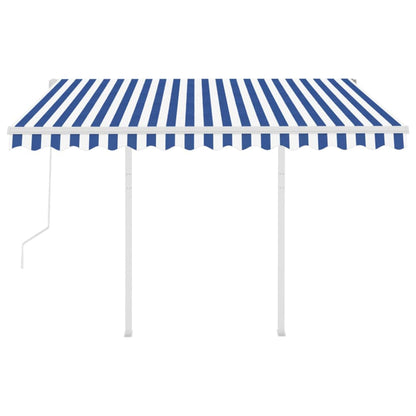 Luifel automatisch uittrekbaar met palen 3,5x2,5 m blauw en wit