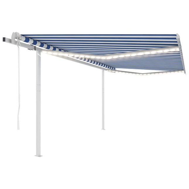 Luifel Automatisch Met Led En Windsensor 4,5X3 M 4.5 x 3 m Blauw en wit