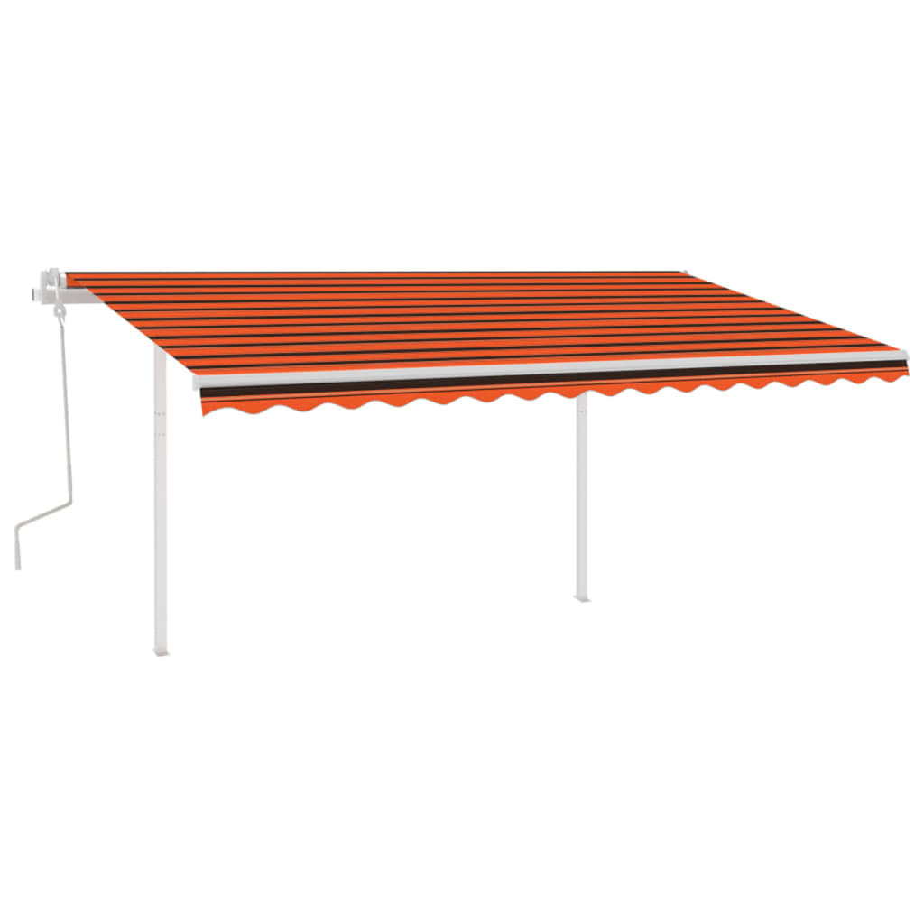 Luifel handmatig uittrekbaar met palen 4x3,5 m oranje en bruin