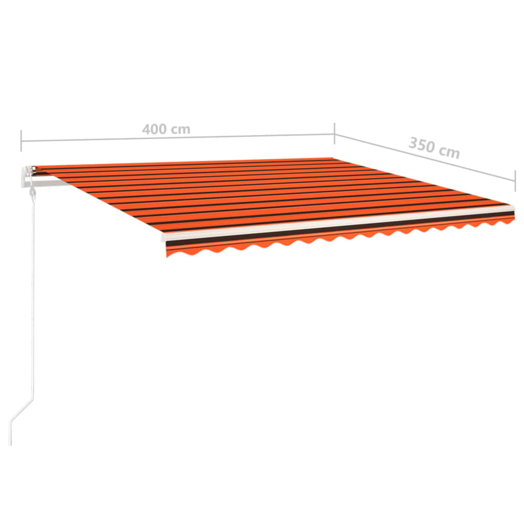Luifel handmatig uittrekbaar met palen 4x3,5 m oranje en bruin