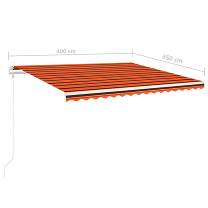 Luifel handmatig uittrekbaar met palen 4x3,5 m oranje en bruin