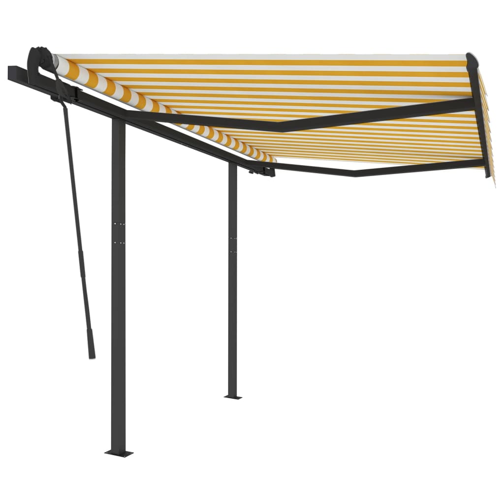 Luifel Handmatig Uittrekbaar Met Palen 3X2,5 M 3 x 2.5 m Geel en wit