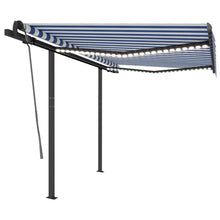 Luifel Handmatig Uittrekbaar Met Led 3X2,5 M 3 x 2.5 m Blauw en wit