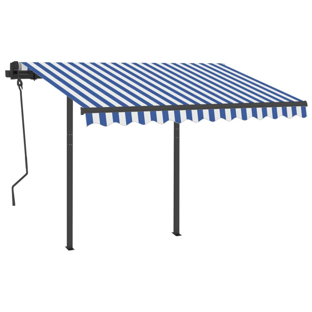Luifel Handmatig Uittrekbaar Met Led 3X2,5 M 3 x 2.5 m Blauw en wit