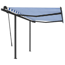 Luifel automatisch uittrekbaar met palen 3x2,5 m blauw en wit 3 x 2.5 m Blauw en wit