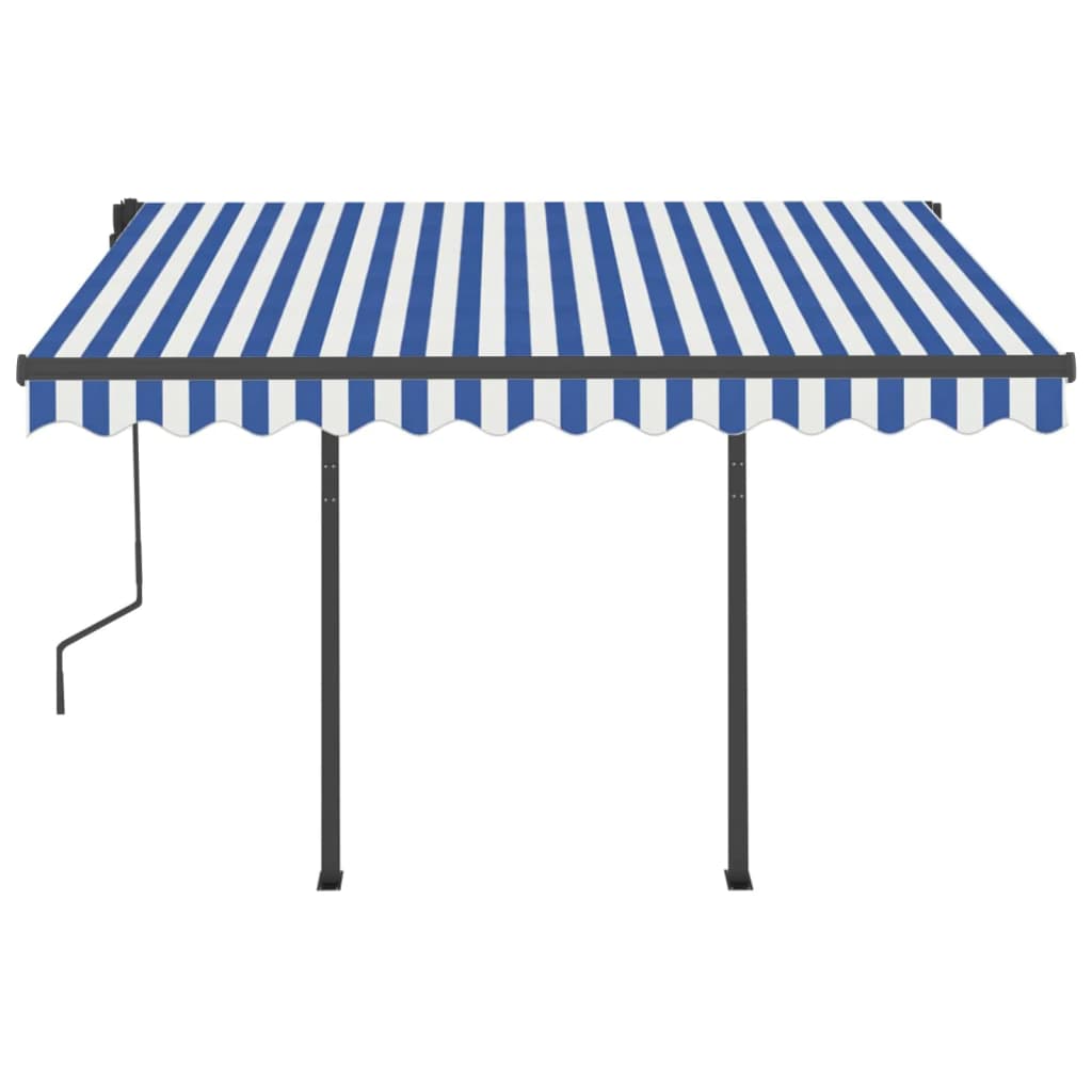 Luifel automatisch uittrekbaar met palen 3x2,5 m blauw en wit 3 x 2.5 m Blauw en wit