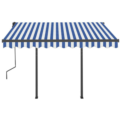 Luifel automatisch uittrekbaar met palen 3x2,5 m blauw en wit 3 x 2.5 m Blauw en wit