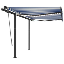 Luifel Handmatig Uittrekbaar Met Led 3,5X2,5 M 3.5 x 2.5 m Blauw en wit