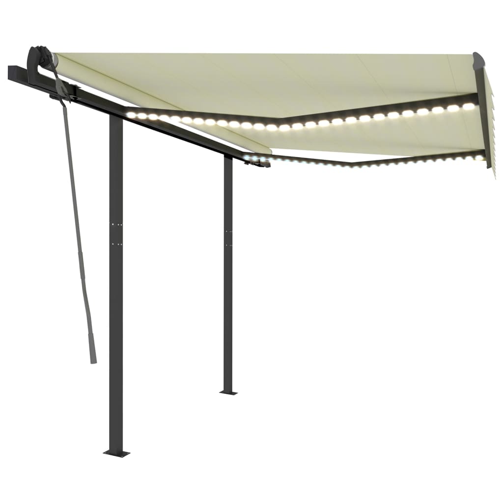 Luifel Handmatig Uittrekbaar Met Led 3,5X2,5 M Kleurig 3.5 x 2.5 m Crème
