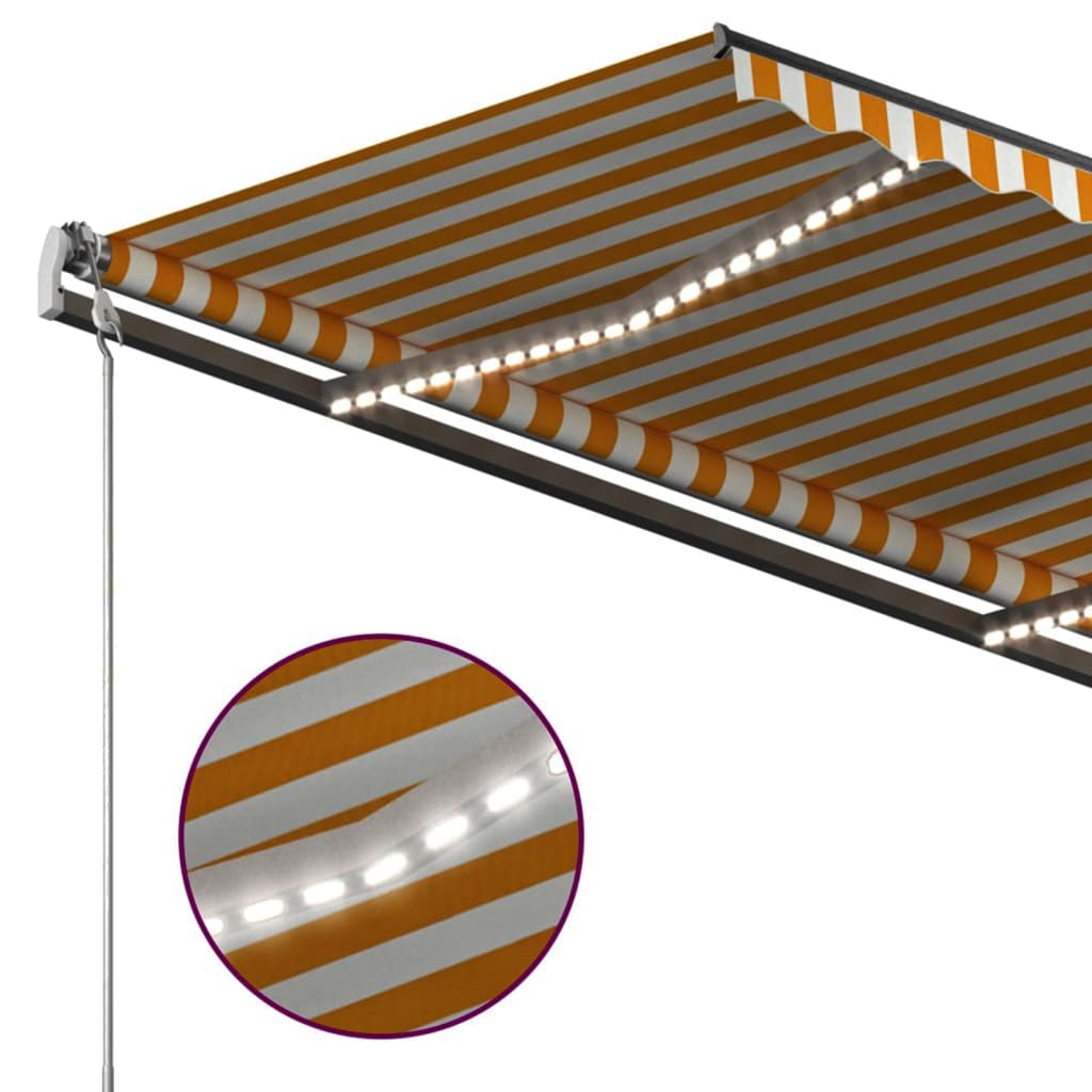 Luifel Handmatig Uittrekbaar Met Led 3,5X2,5 M 3.5 x 2.5 m Geel en wit