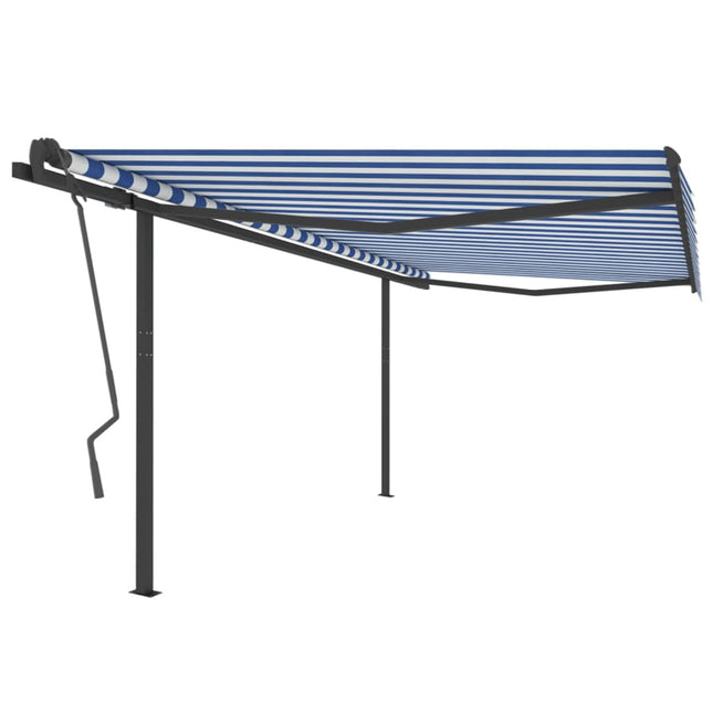 Luifel Handmatig Uittrekbaar Met Palen 4X3,5 M 4 x 3.5 m Blauw en wit