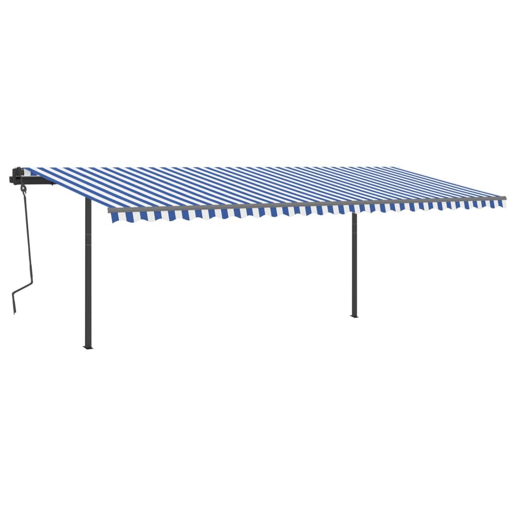 Luifel Handmatig Uittrekbaar Met Palen 6X3,5 M 6 x 3.5 m Blauw en wit