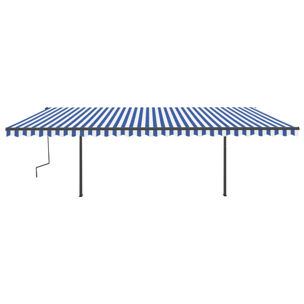 Luifel Handmatig Uittrekbaar Met Palen 6X3,5 M 6 x 3.5 m Blauw en wit