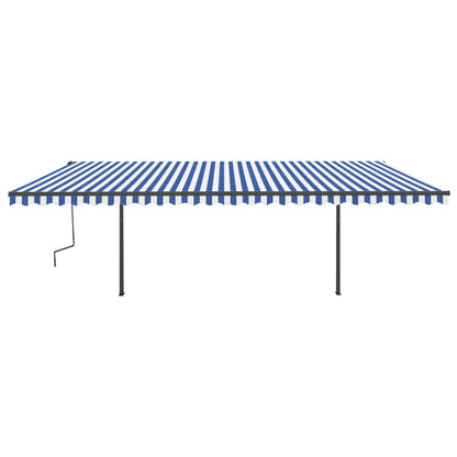 Luifel Handmatig Uittrekbaar Met Palen 6X3,5 M 6 x 3.5 m Blauw en wit