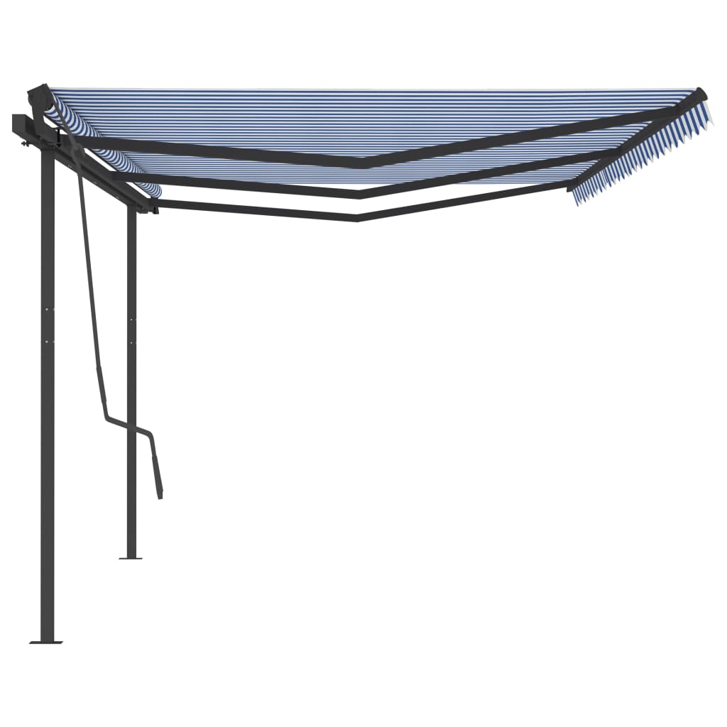 Luifel Handmatig Uittrekbaar Met Palen 6X3,5 M 6 x 3.5 m Blauw en wit