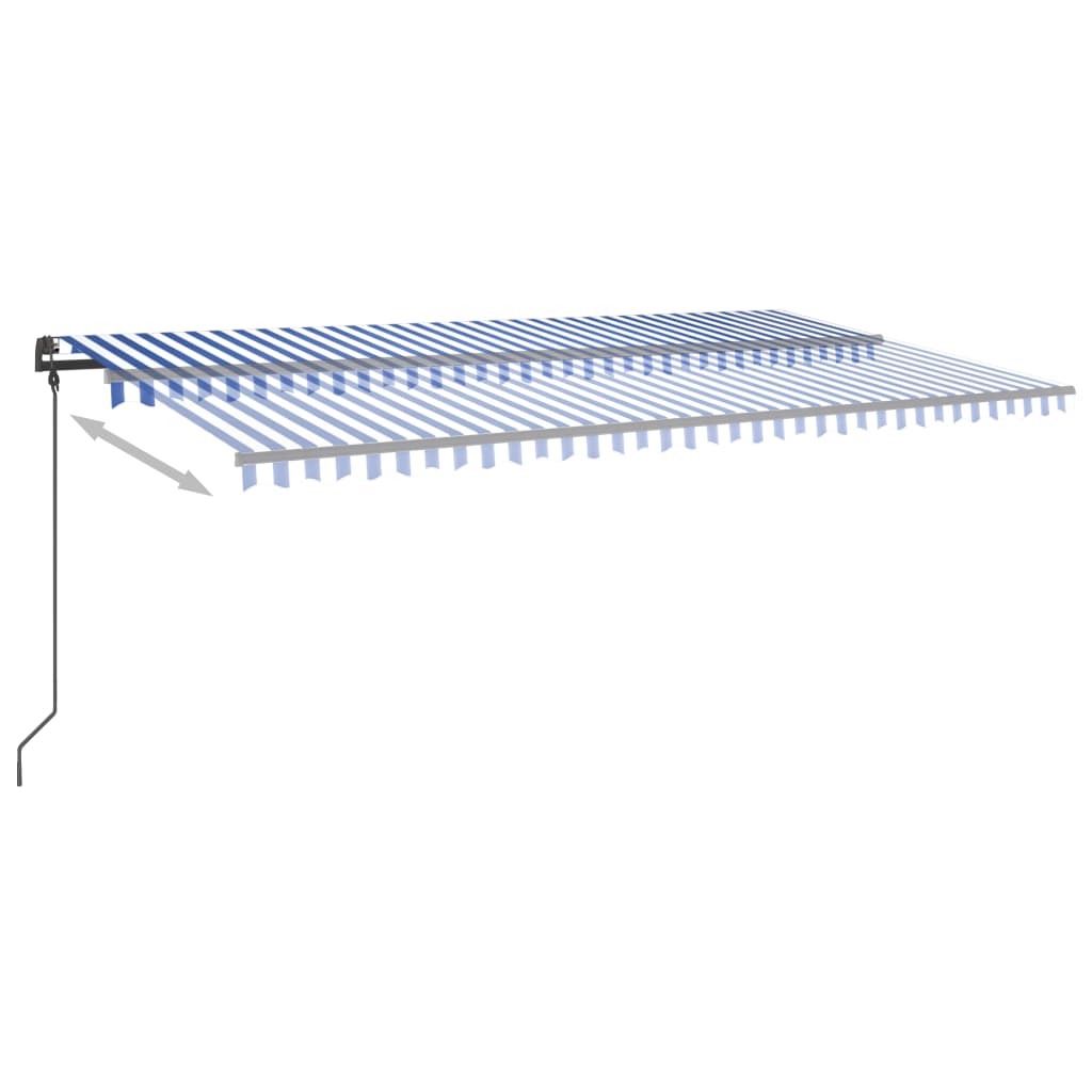 Luifel Handmatig Uittrekbaar Met Palen 6X3,5 M 6 x 3.5 m Blauw en wit