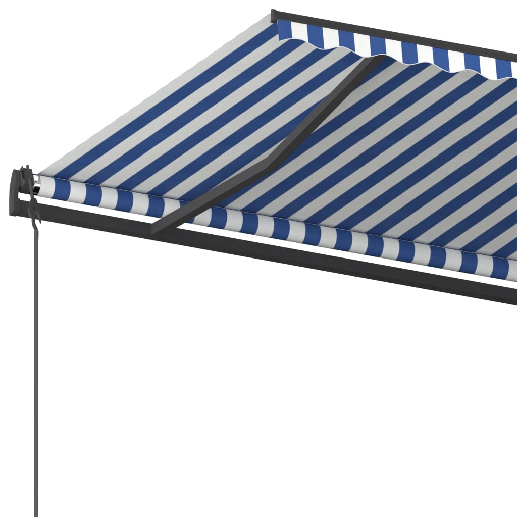Luifel Handmatig Uittrekbaar Met Palen 6X3,5 M 6 x 3.5 m Blauw en wit