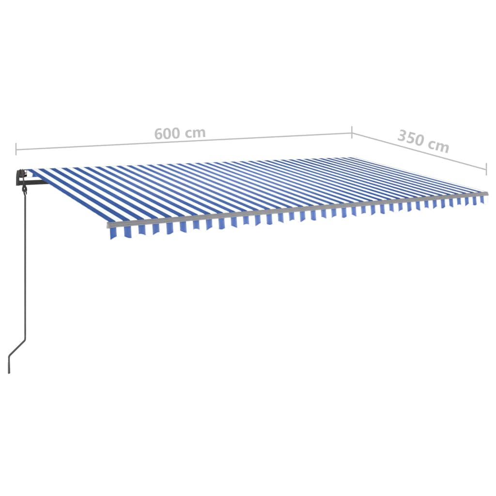 Luifel Handmatig Uittrekbaar Met Palen 6X3,5 M 6 x 3.5 m Blauw en wit