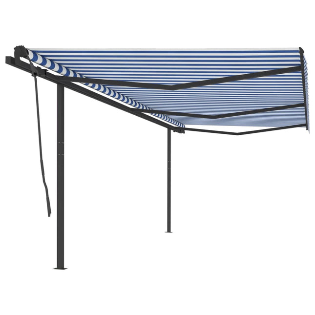 Luifel automatisch uittrekbaar met palen 6x3,5 m blauw en wit 6 x 3.5 m Blauw en wit