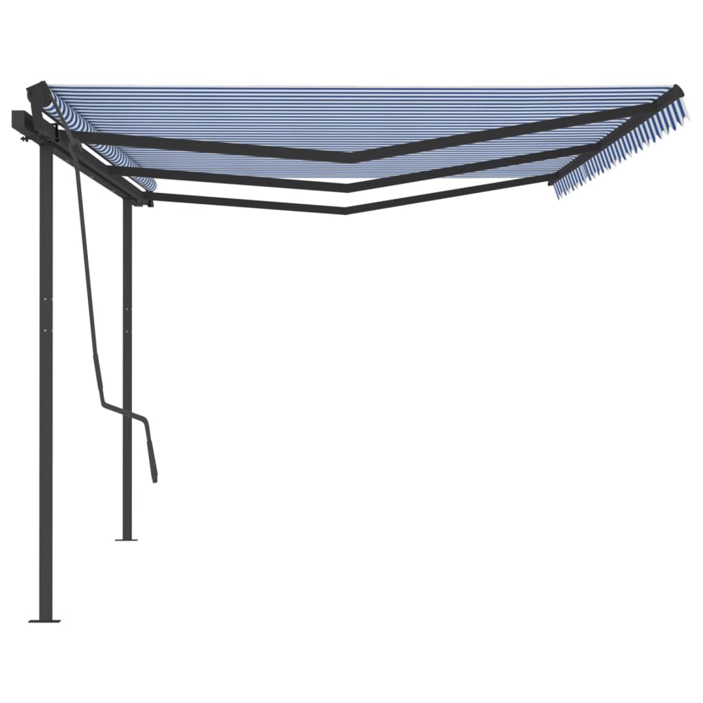 Luifel Automatisch Uittrekbaar Met Palen 6X3,5 M 6 x 3.5 m Blauw en wit