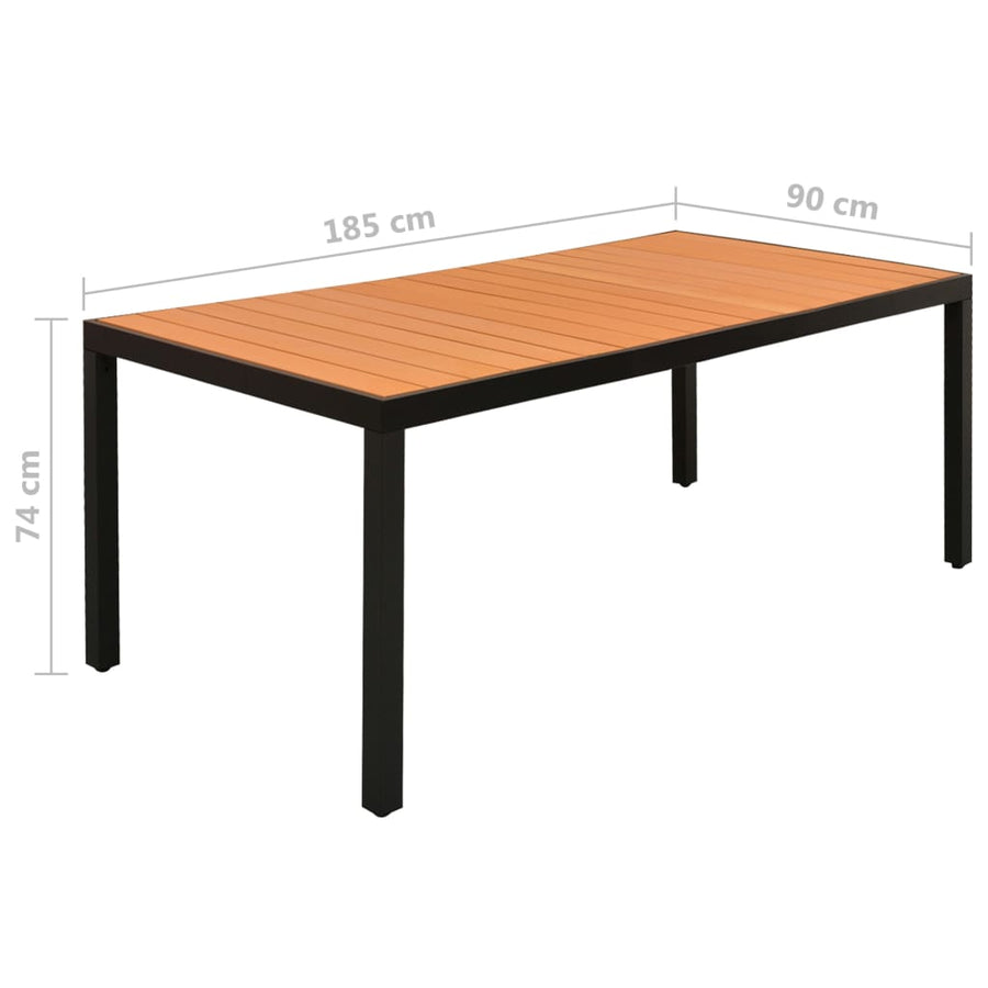 -Delige Tuinset Aluminium 9 185 cm tafellengte Zwart en bruin