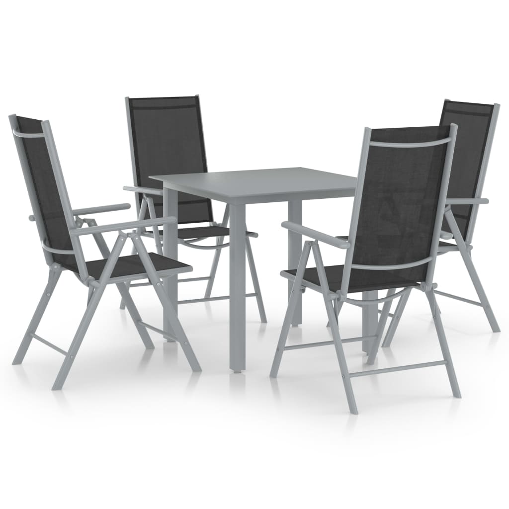 5-Delige Tuinset Aluminium Kleurig En Zwart 4 80 cm tafellengte Zilver