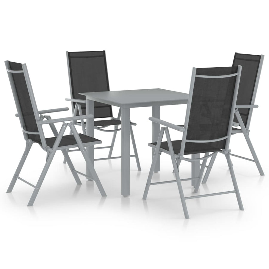 5-Delige Tuinset Aluminium Kleurig En Zwart 4 80 cm tafellengte Zilver