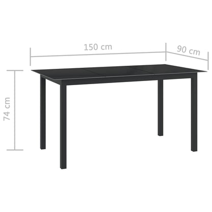 7-Delige Tuinset Aluminium Zwart 150 cm tafellengte