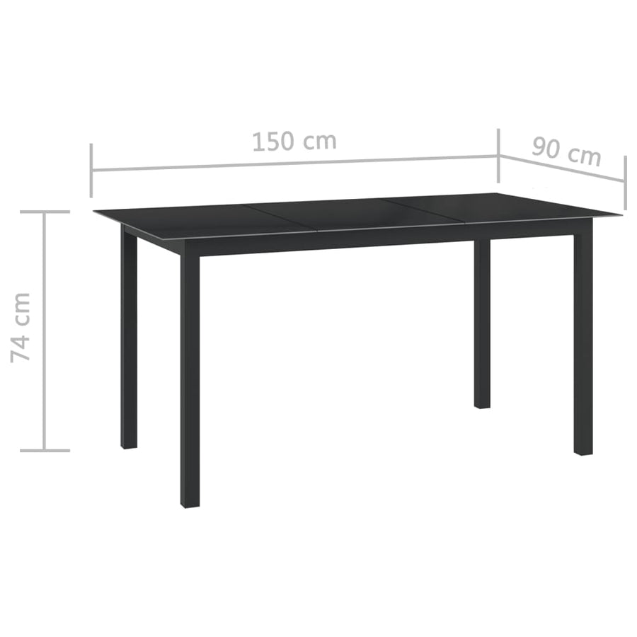 7-Delige Tuinset Aluminium Zwart 150 cm tafellengte